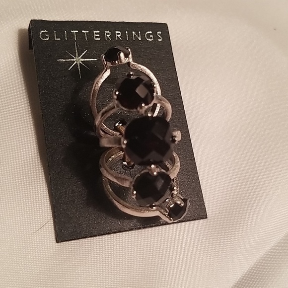 Glitterings set 5 silver with black‎ stones rings - Picture 1 of 4
